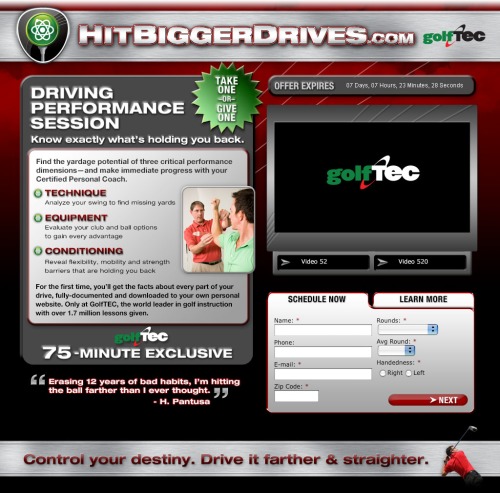 GolfTEC called these websites microsites since they had their own domains and were single page designs.